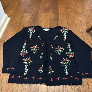 Vintage Gina Peters Floral Embroidered Cardigan Size L